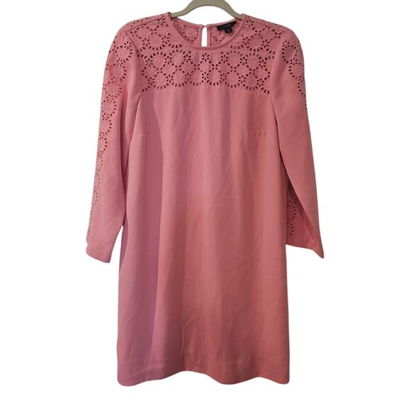 J. Crew 365 Crepe Laser-Cut Eyelet Shift Dress Pink Size 6 Pastel Spring Summer - Picture 2 of 6